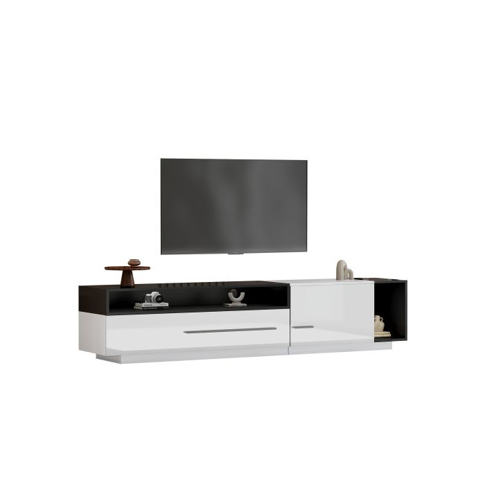 Meuble TV - MUVOE - 170 cm - Brillant - Pour TV jusqu'à 70 pouces - Espace de rangement flexible