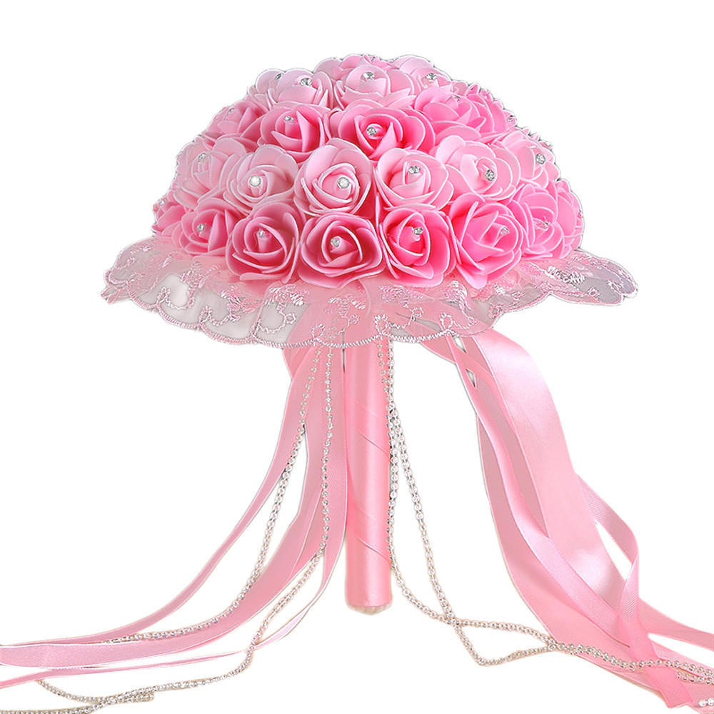 Cristal Dantela Trandafiri Domnișoare De Onoare Buchet De Mireasă Flori Artificiale De Mătase 