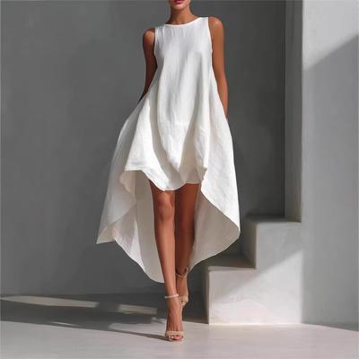 Spring-style Loose and Casual Dress with Irregular Shape, Sleeveless, Suitable for Vacation Wear for Women.