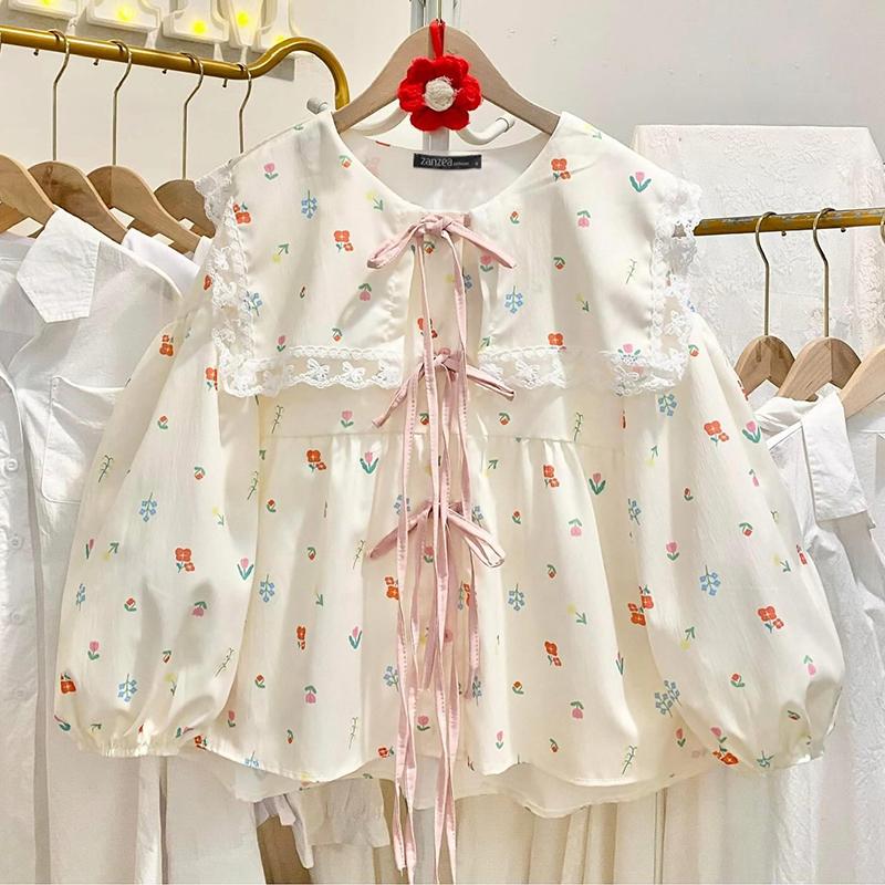 

ZANZEA Женская повседневная блузка с круглым вырезом и длинным рукавом с цветочным принтом M розовый