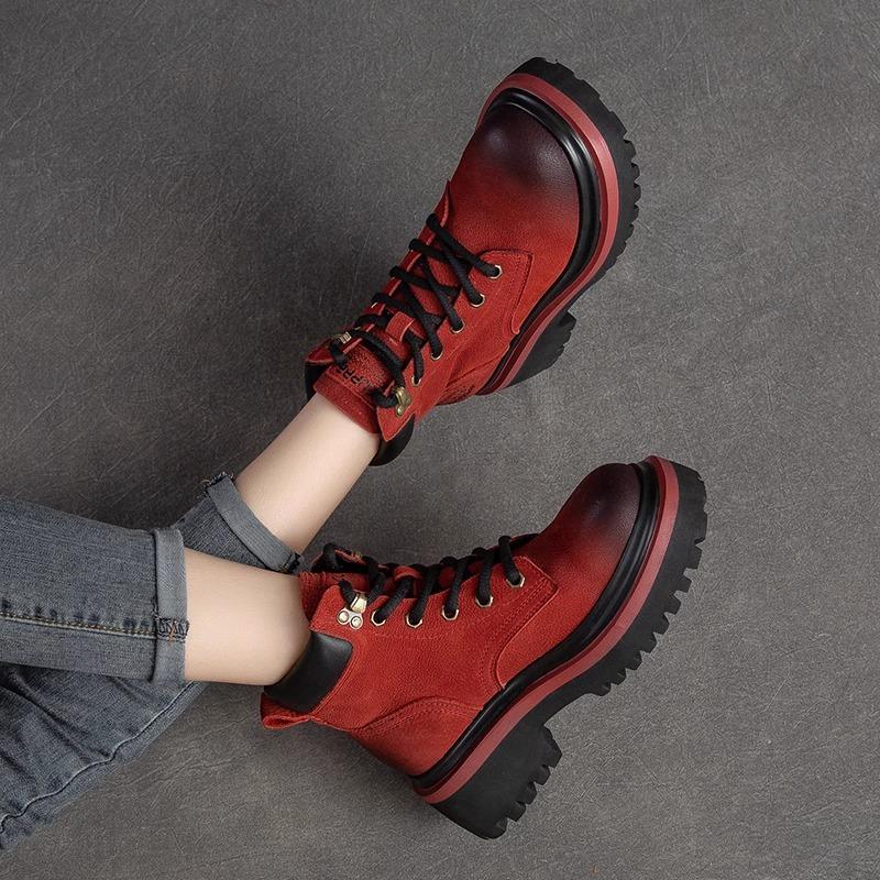 Winter leather tooling boots thick-soled Martin