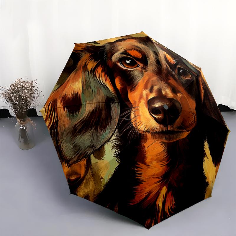 Vzor jezevčíka, automatický skládací deštník, přenosný a skládací design, 8 drátů, vánoční nebo narozeninový dárek.