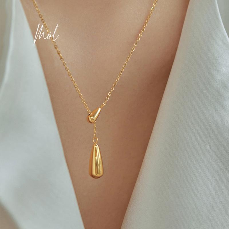 Exquisite Minimalist High-End Summer Teardrop Tassel Necklace - Clavicle Titanium Steel, Light Luxury, Fade-Resistant.