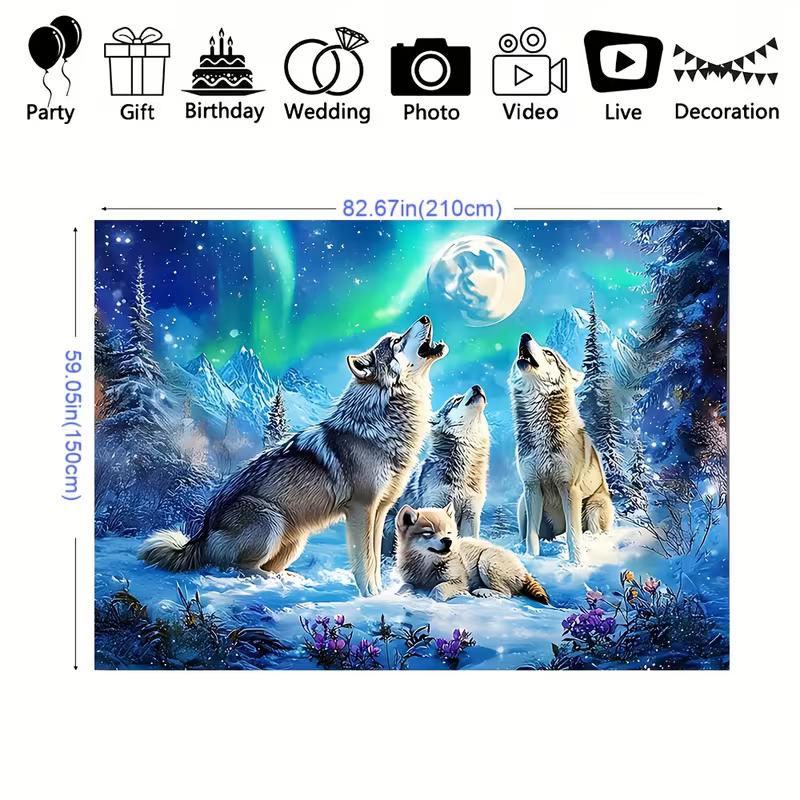 2D Northern Lights Wolves Background for Photoshoot, Video and Live Streaming