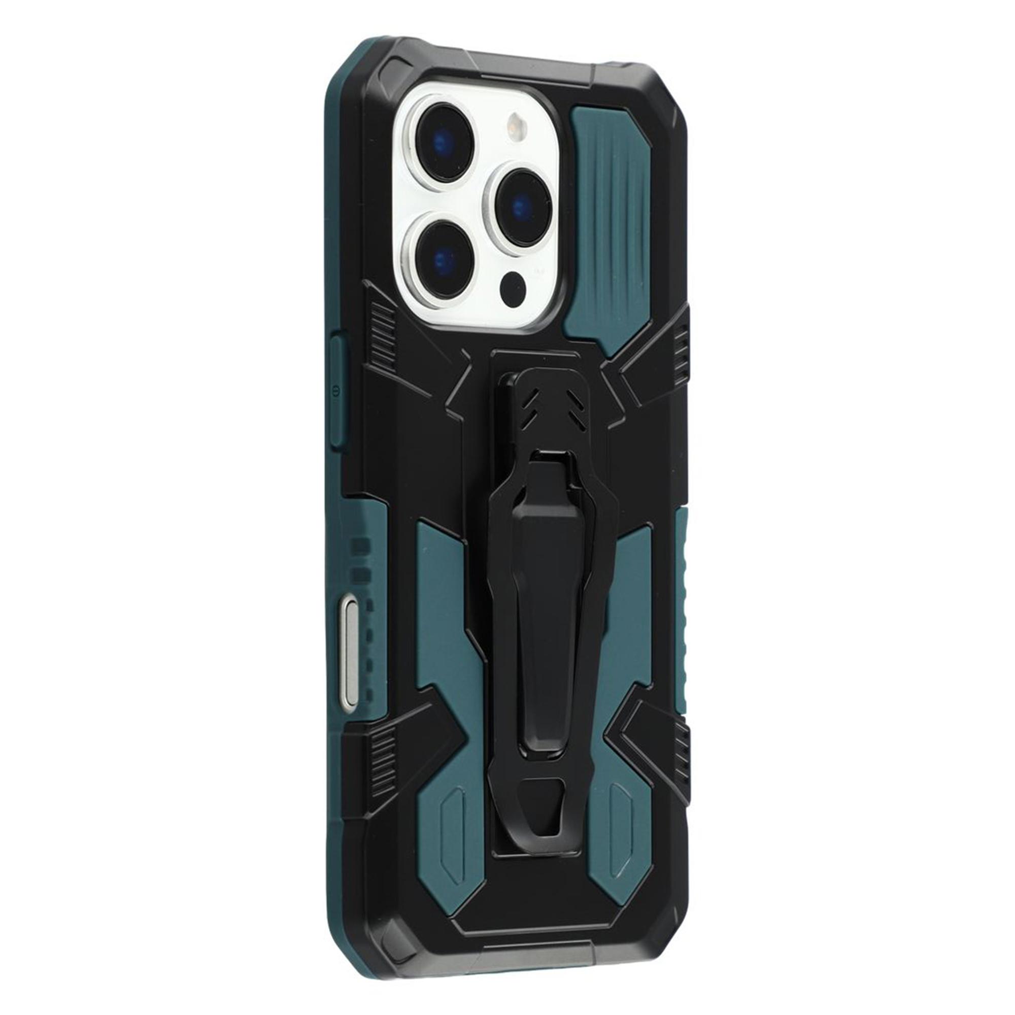 

For iPhone 16 Pro Case with Kickstand Belt Clip Design TPU+PC Phone Back Cover Green