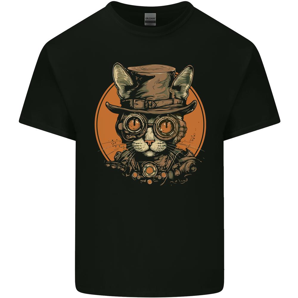 A Steampunk Cat With a Hat Glasses Kids T-shirt Boys Girls XL