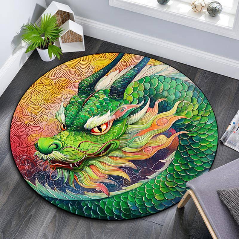 Fantasy Dragon Round Area Rug,Carpet Rug for Living Room Bedroom Sofa Playroom Decor,Non-slip Floor Mat