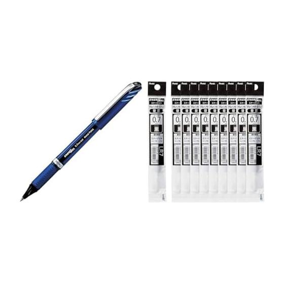 Pentel EnerGel Euro Gel Ink Ballpoint Pen BL27-A, 0.7mm Black, 10 Pens; EnerGel 0.7mm Refill, XLR7-A, Black, 10 Refills