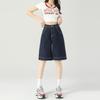Gedijie Danning Blue Narrow Edition Straight Five Point Cowboy Shorts Women's Wear