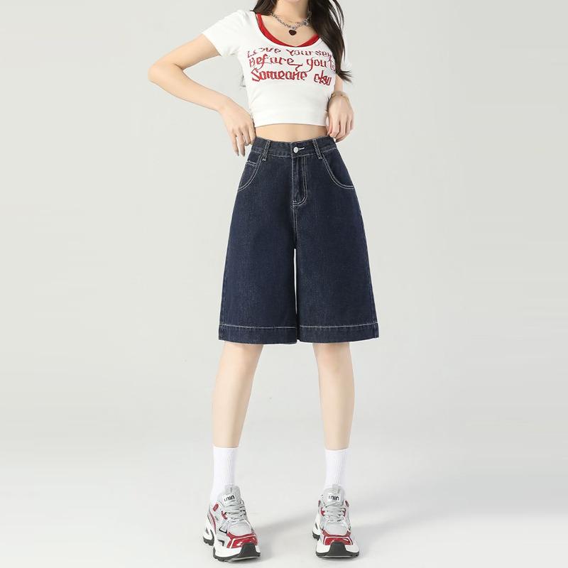 Gedijie Danning Blue Narrow Edition Straight Five Point Cowboy Shorts Women's Wear