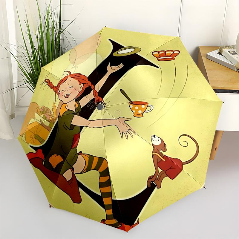 

Pippi Longstocking Themed Travel Umbrella-8 Ribs Automatic Opening and Closing, Portable Folding Design, Compact and Stylish Umbrella Suitab