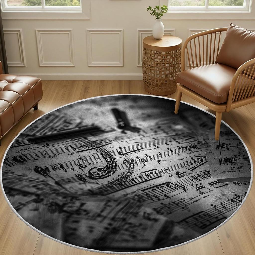 Saxophone Music Notes Print Round Carpet Art Watercolor Style Living Room Decor Rug Modern Home Decor Non-slip Floor Mat
