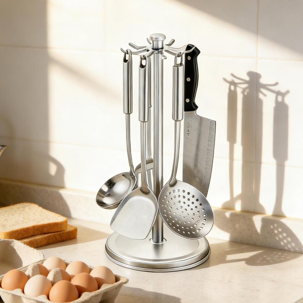 Kitchen Rotating Spatula Rack Home 8 Hooks Kitchenware Holder Movable Cooking Utensils Storage Rack Kitchen Organizer