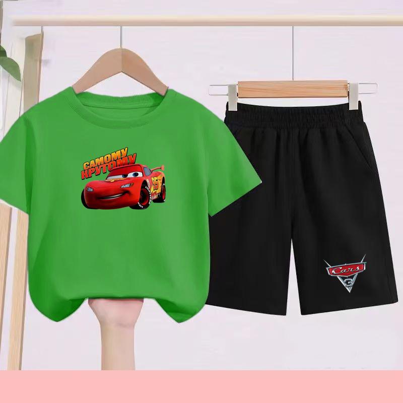 

Children Aged 3 to 14 Summer Fashion T-shirt set Children Disney Car Print T-shirt + shorts Girl Boy Casual Tops Toddler Clothes 160