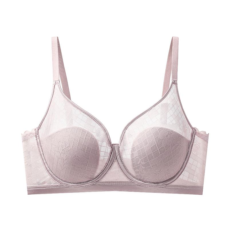 Lace petal cup bra, thin design, large chest, small collection, accessory breast, no steel ring, soft support, comfortable and breathable underwear