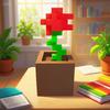3D Printed Pixel Rose Ornament, Plastic Flower Decor for Desktop & Holiday Gifts