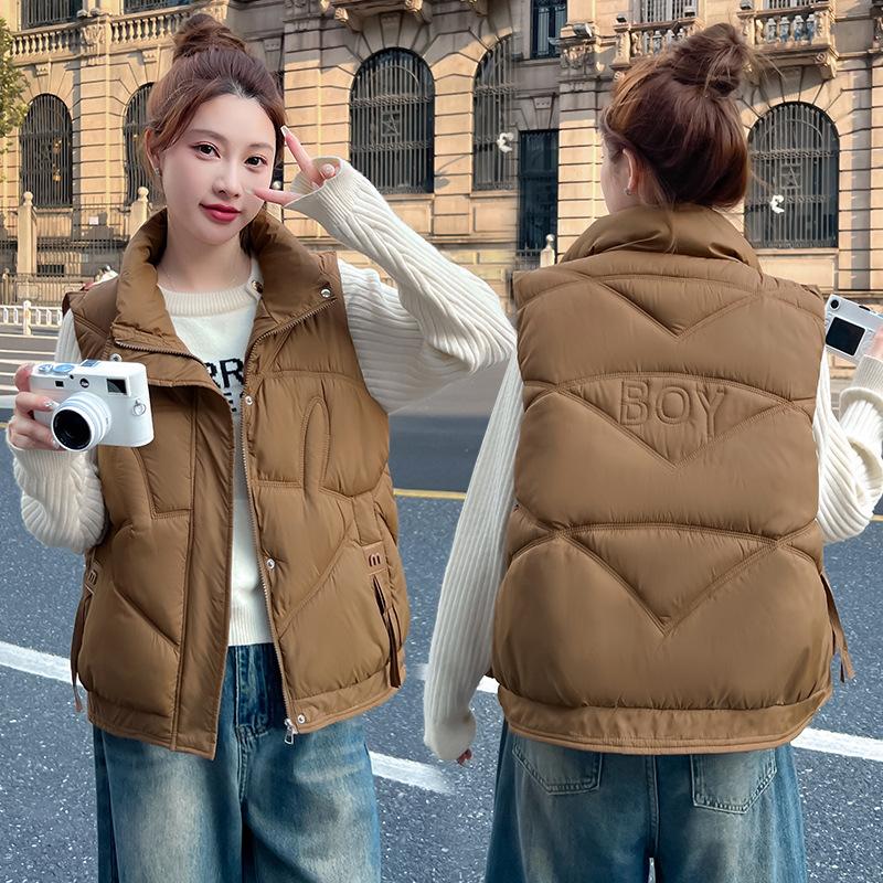

Новая женская легкая куртка-жилет без рукавов со стоячим воротником, однотонная, утолщенная, теплая, спортивная, для отдыха, свободного кроя, легкая куртка XXL темно-коричневого