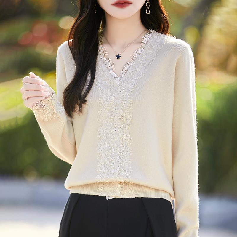 Women's Wool Sweater Qinghe Cashmere 50% Silk 50% Wool Autumn and Winter Wool Cardigan Soft and Warm