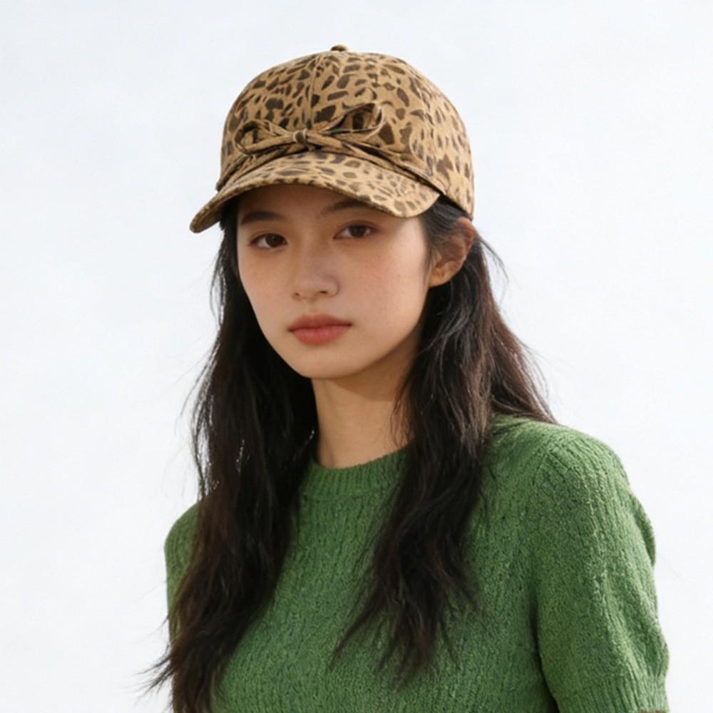 Sunshade Y2K Peaked Hat Sunscreen American Style Casquette Leopard Print Bow Baseball Cap  Men