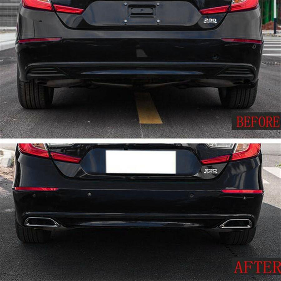 Exhaust Muffler Tail Pipe Tips For 2018-2020 Honda Accord - 4-Piece Set In Black & Silver Stainless Steel - Direct Fit Upgrade