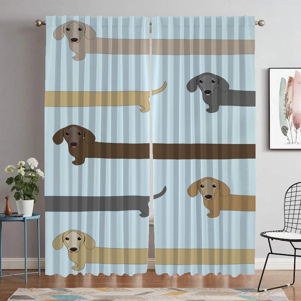 Dachshund Home Interior Curtains 2 Pieces Modern Living Room Curtains for Camera Tulle for Bedroom Blackout Curtain Shades Child