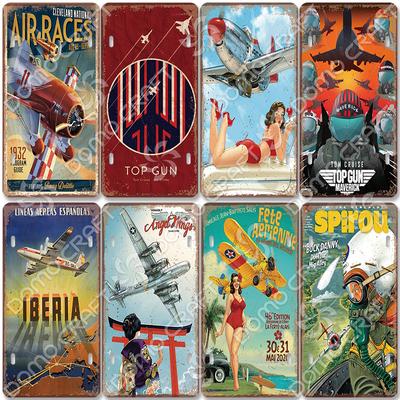Wyścigi Lotnicze Metalowa Tabliczka Blaszane Znaki Retro Samolot Top Gun Metalowy Plakat Garaż Klub Bar Dekoracja Ściany Domu 15x30cm