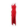 Backless Strapless Maxi Dress Women Summer V Neck Ruffles Side Slit Bodycon Party Dresses Black Red Evening Robes