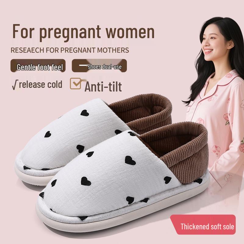 Women's Non-Slip Breathable Postpartum Home Slippers with Thick Sole - Comfortable, Warm, Heel-Covering Shoes for Autumn and Winter