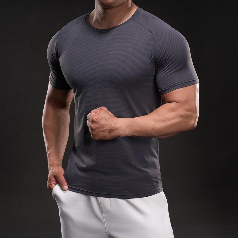 Solid Color American Style Casual Short-sleeved T-shirt Fashion Sports Slim Elastic Fitness Outdoor Round Neck T-shirt