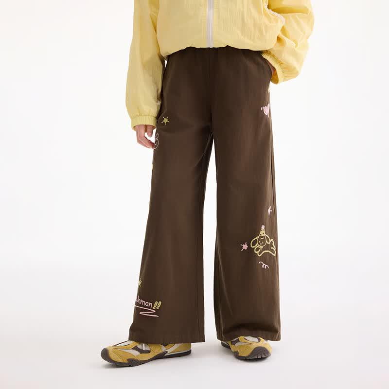 Girls  Cartoon Embroidered Pure Cotton Wide-Leg Casual Pants 150