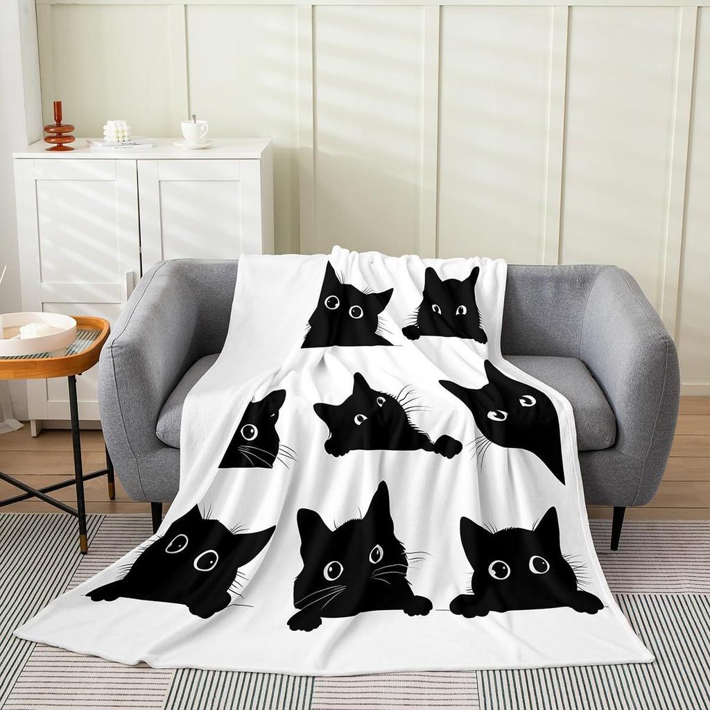 Cute cartoon black cat digitalprinted polyester Bedroom velvet flannel cover blanket Fleece soft sofa cover blankets for beds