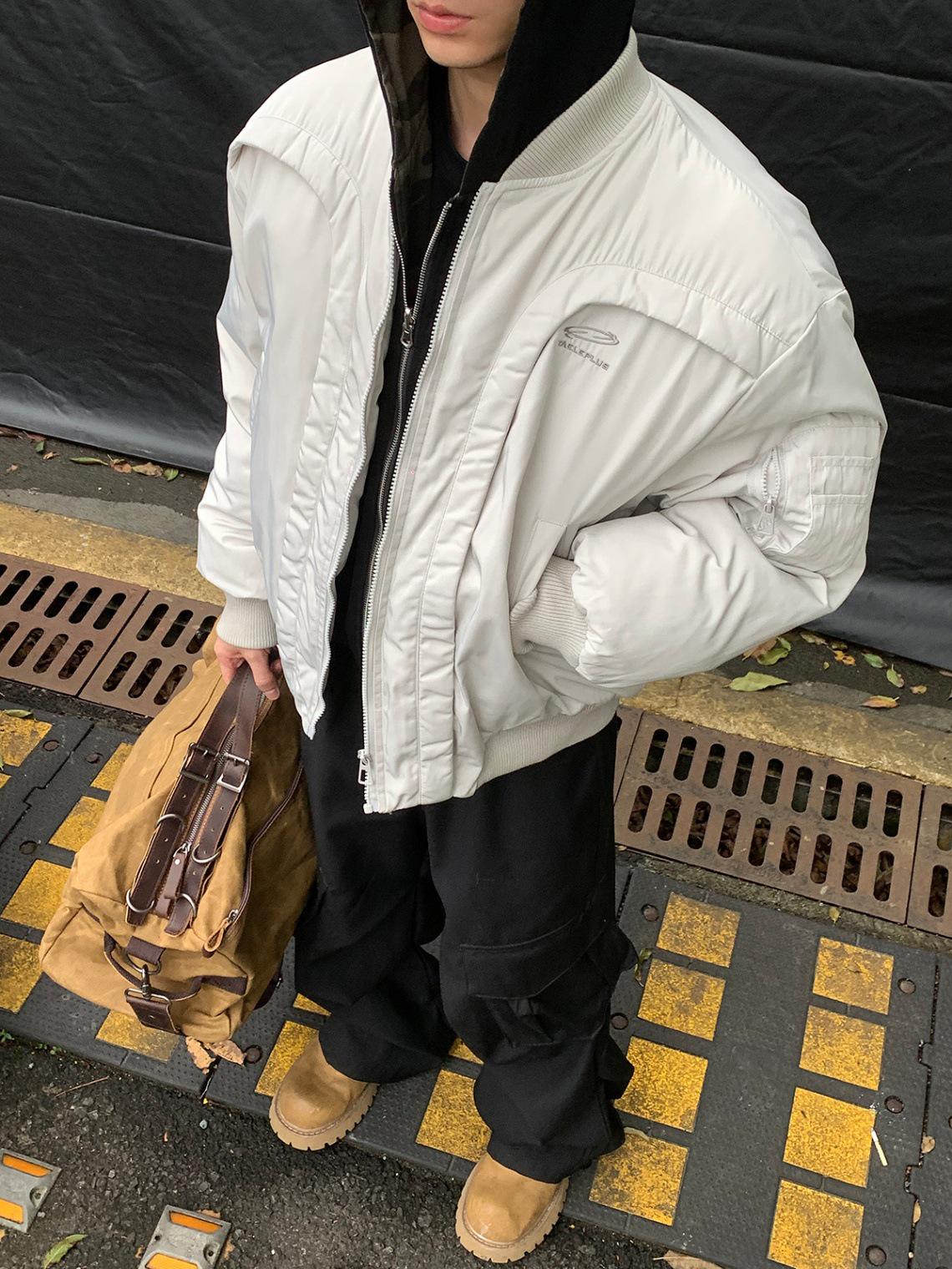 Men s Trendy Deconstructed Curved Design Winter Cotton Motorcycle Jacket XL