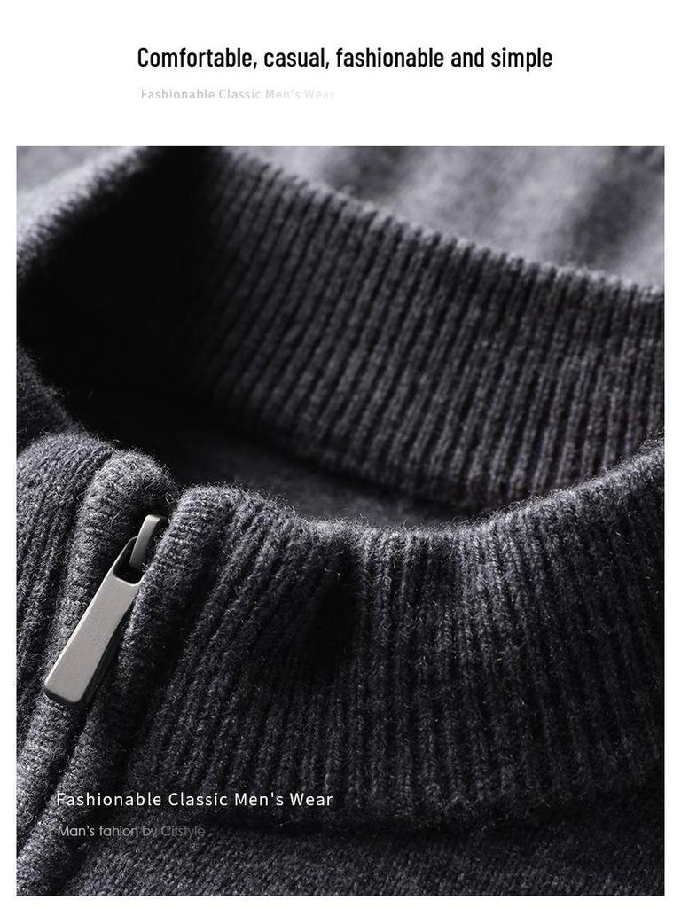 Herren Kaschmir Pullover mit halbem Reißverschluss, dicke Wolle, Langarm, Winter Baselayer