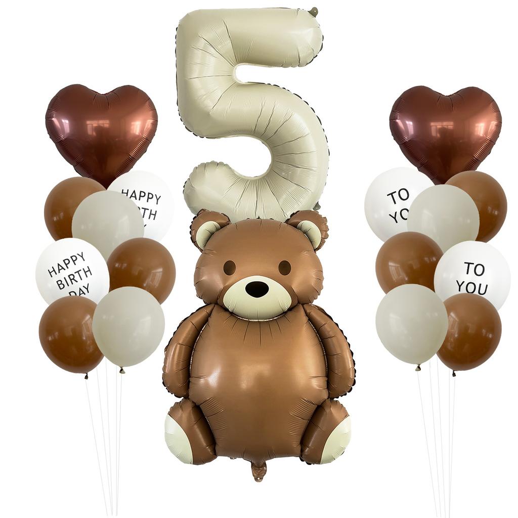 Sött matt björn regnbåge aluminiumfolie ballongset kärlek digital barnkalas dekoration regnbågsballong