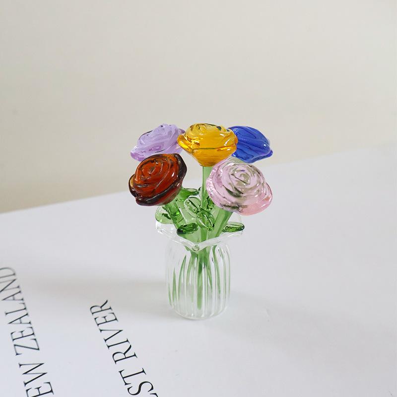 Glazed Handmade Small Flower Glass Simulation Bouquet Home Decoration Ornament
