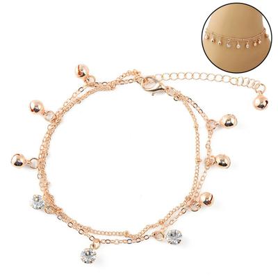 Bracelet de pied en forme de cloche pour femmes, breloque en strass, Double couche, bijoux de plage