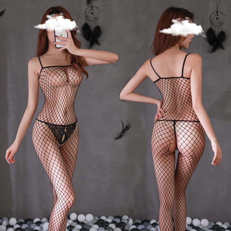 Bright Lingerie Women's Passion Set: Sexy Transparent Fishnet Open Crotch Three-Piece.