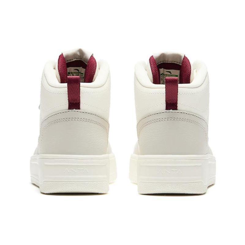 Anta Relaxed Abrasion Resistant Lightweight Breathable Height Increasing High top Skateboard Shoes Women's White Red Sneakers 922448002Q-5