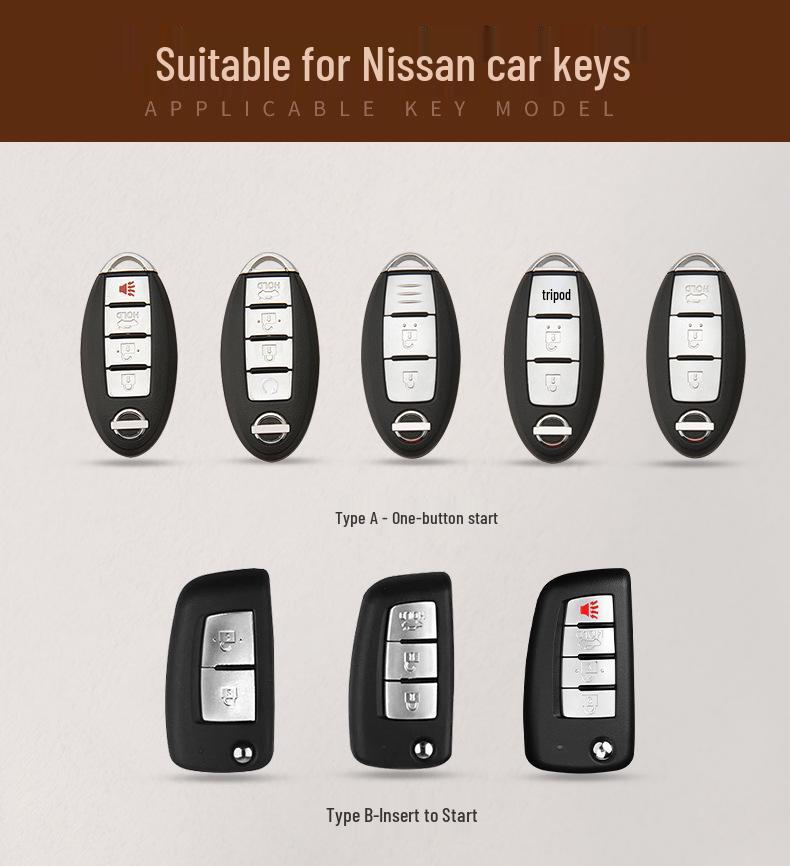 Originálny kožený kryt na kľúč pre Nissan X-Trail, Sylphy, Teana, Bluebird, Qashqai, Kicks, Tiida