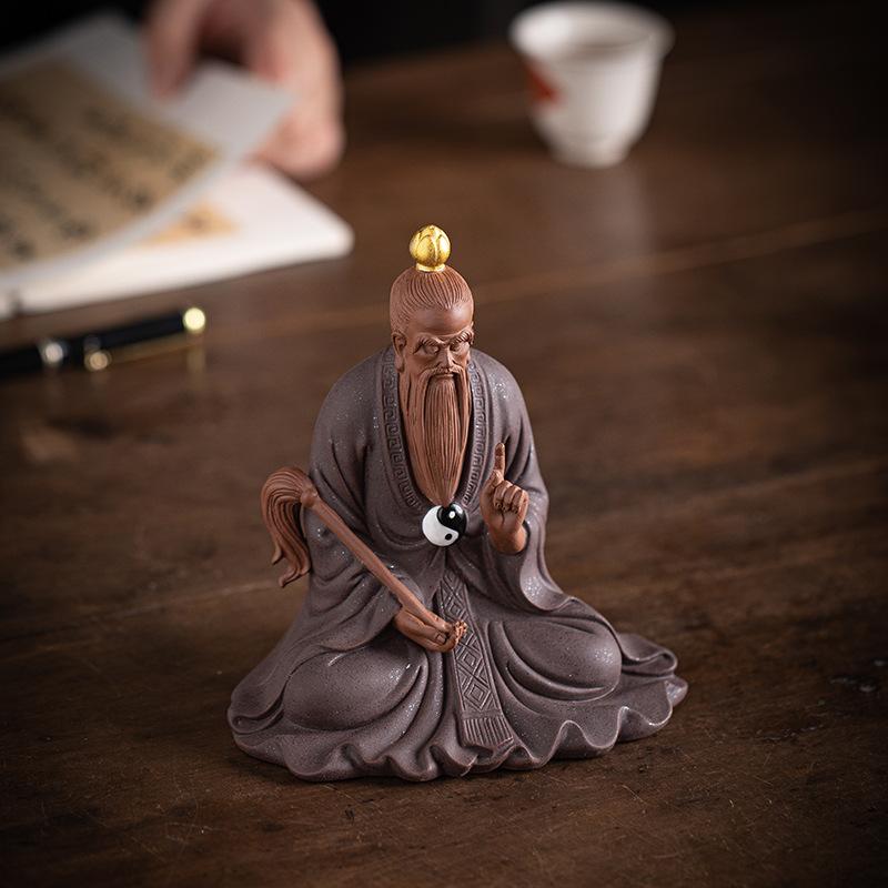 Керамика Тайшан Лаоцзюнь Юань Ши Тяньцзунь Даосская Фигурка Статуя, Фиолетовый Песок Ручная Лепка Статуи для Дома Комнаты Офиса Фэн-шуй