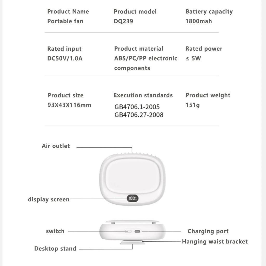 Portable Fan, Speeds Adjustable Waist Fan USB Fan Small Personal Fan For Home Outdoor Travel