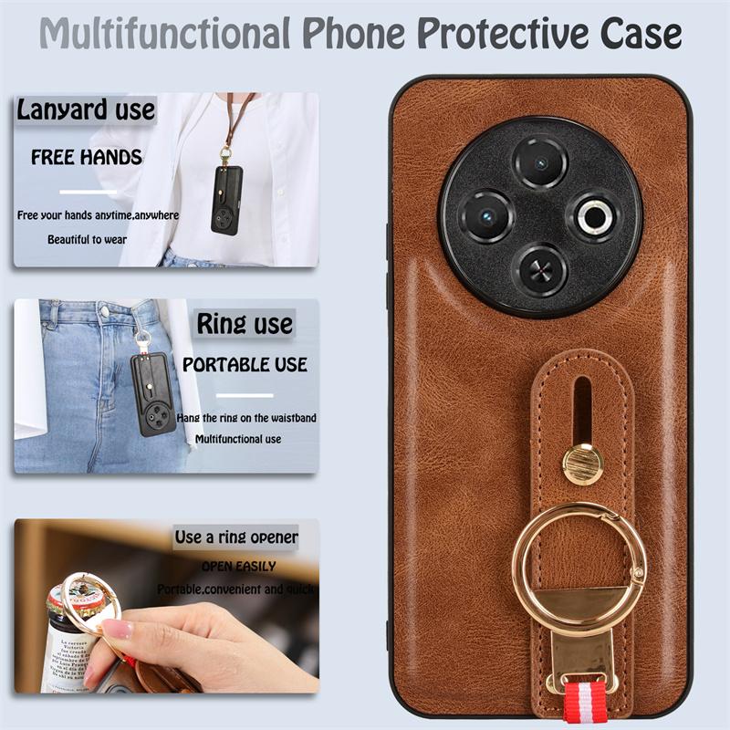 For Tecno Spark 30C Fashion Wrist Strap Phone Holder Case For Tecno Spark 30C Leather Style Case Drop-Resistant Cover