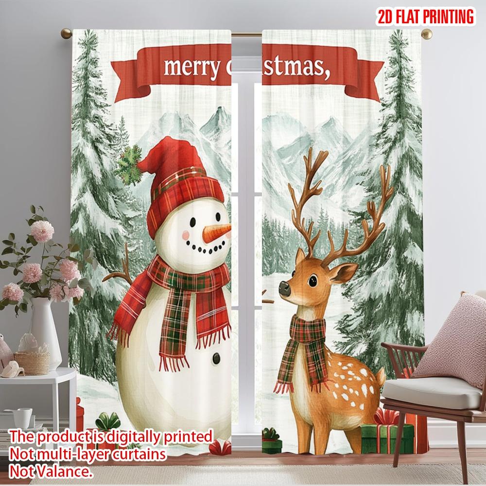 

2pcs,2D plane printing Minimalist Curtains Cute Deer Snowman Christmas Winter (2) Durable 100% Polyester Fabric (without rod) 52.50×116.00 CM 2pcs