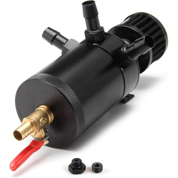 Universal 150Ml Car Oil Catch Can Kit Reservoir Tank, Compact Baffled 3-Port Oil Separator 2 Inlets 1 Outlet Black With Breather Filter + Drain Valve