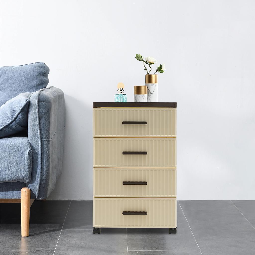 Dulap Organizator cu 4 Nivele pentru Noptieră cu Roți, Unitate cu Sertare Multiple pentru Dulap, Comodă pentru Dormitor, 35x26x57cm