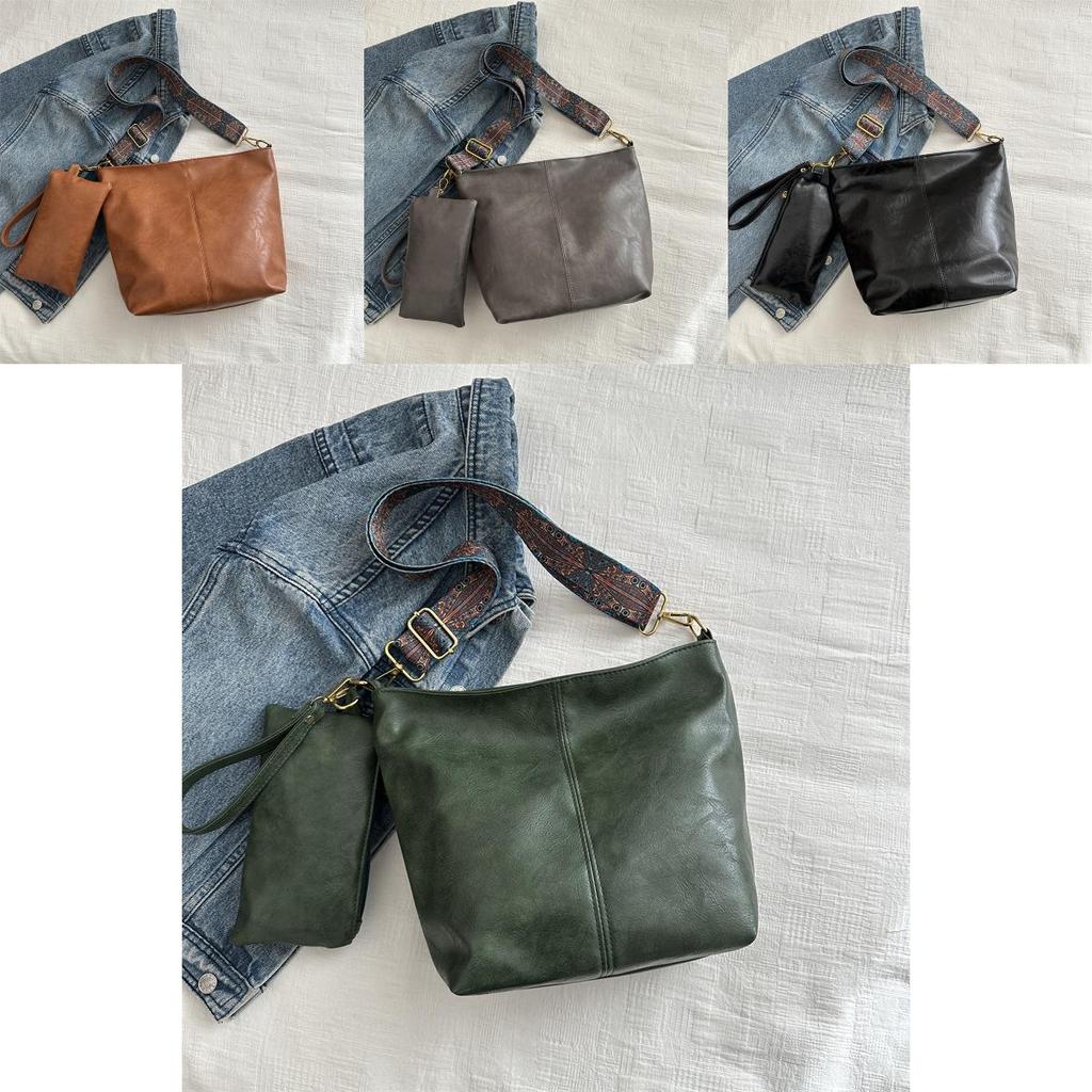 2024 New Simple Casual Bucket Bag Unique Aesthetic Fashion Shoulder Bag Retro Commuter Large Capacity Bag Women Black