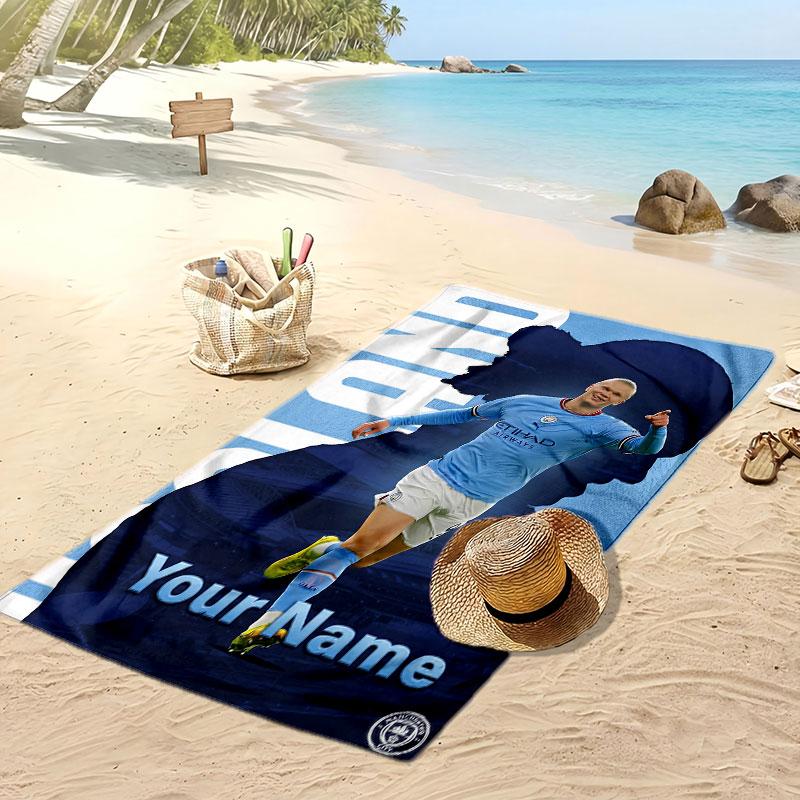 Erling Haaland Personalisiertes Bedrucktes Strandtuch Fußballlogo Unterstützung Benutzerdefinierter Name Text Absorbierendes Handtuch Für Sport Reisen Besonderes Geschenk