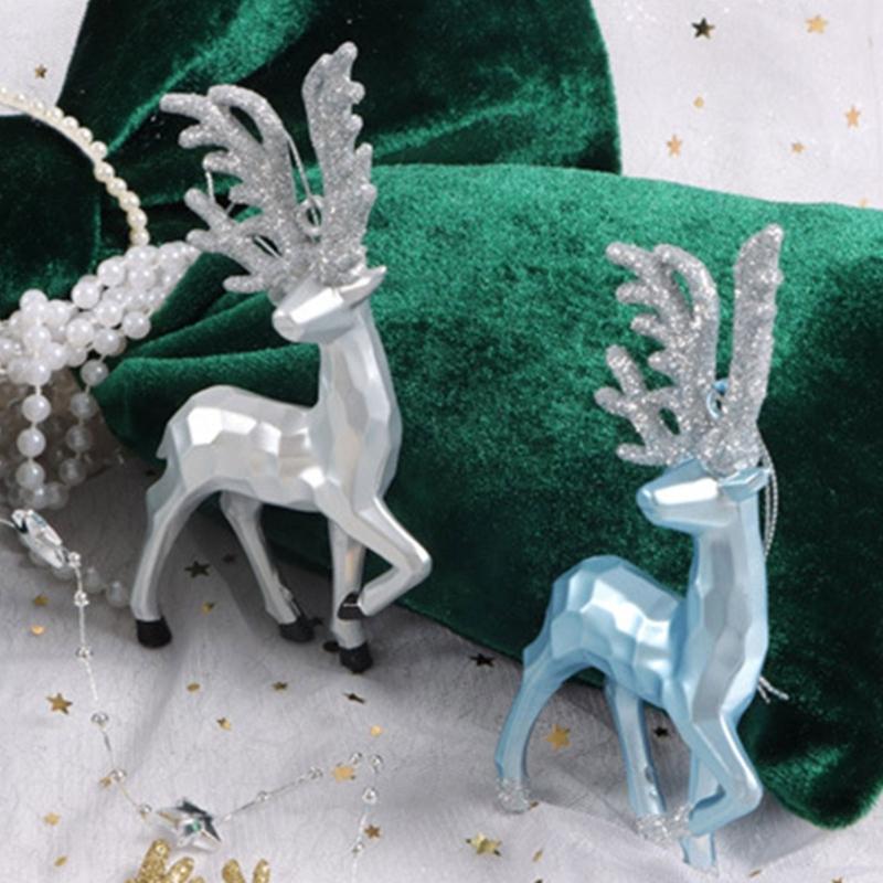 3D Christmas Deer Figures Ornament , 4 Plastic Tree Decorations with Reflective Finish and Sparkling Horns for Holiday Displays
