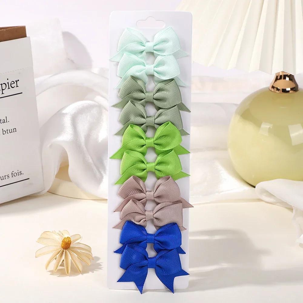 BABY BOWS 10Pcs/set Solid BB Hair Clips for Girls Ribbon Bowknots Boutique Barrettes Hairpins Headwear Kids Hair Accessories
