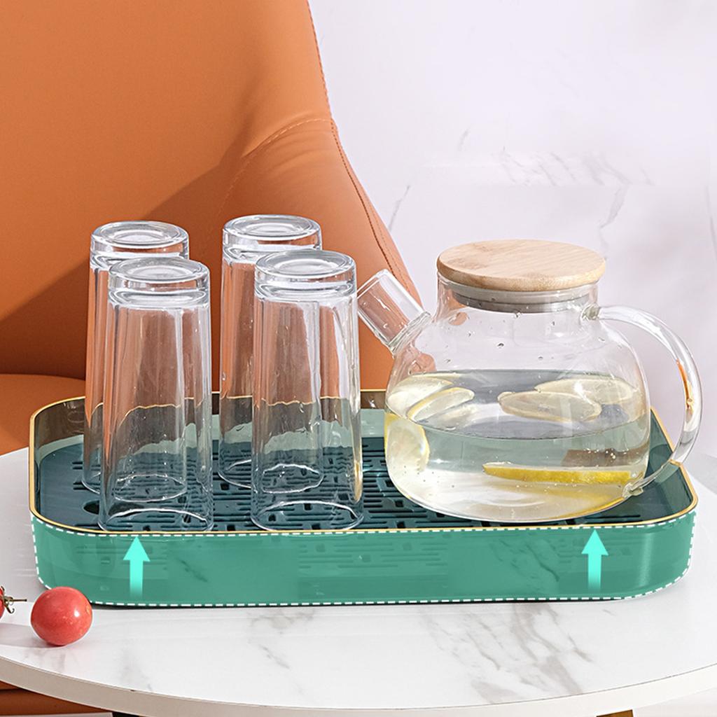 Dish Drain Tray Clear Rectangular Simple Appearance Plastic Double Layer Tea Tray for Kitchen Living Room